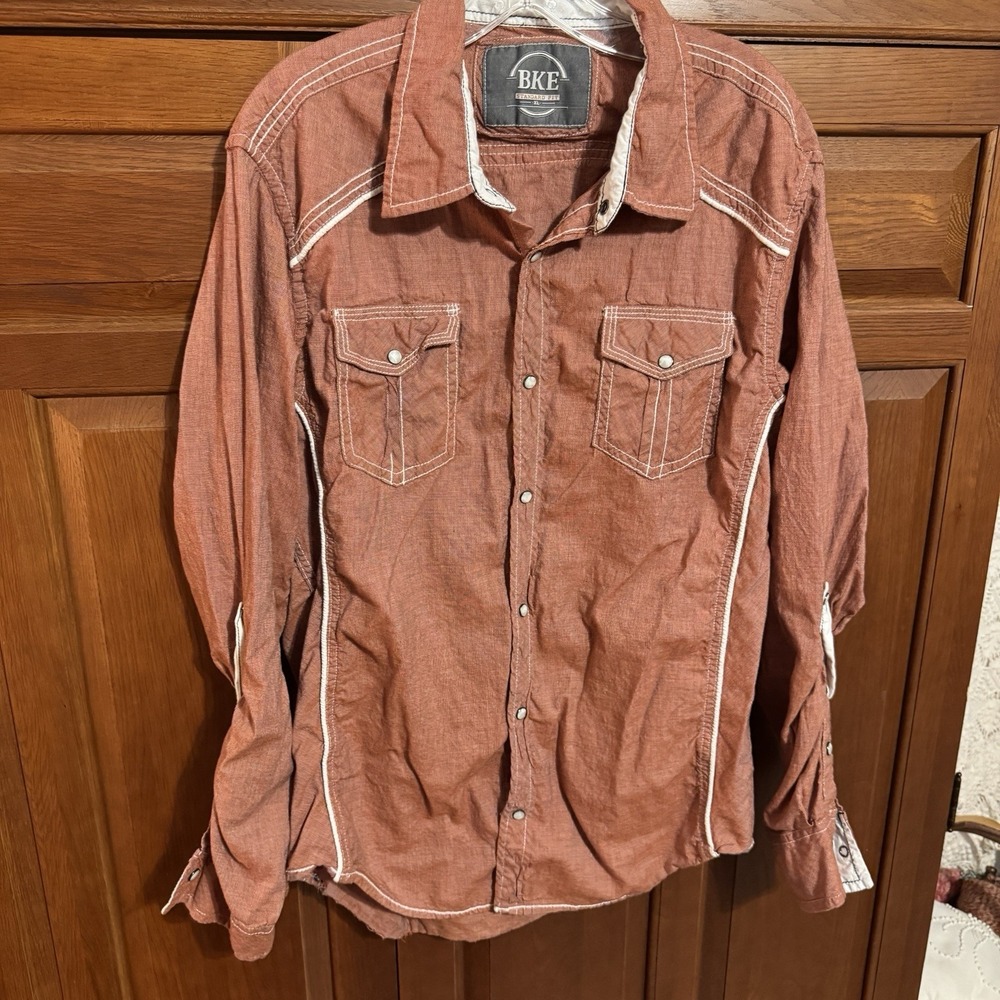 BKE Buckle L Shirt Men's XL Peach Standard Fit‎ Long Sleeve Black Label